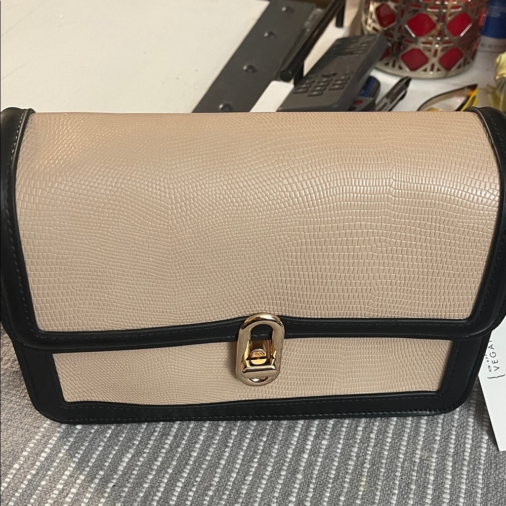 Elegant Beige and Black Crossbody Bag